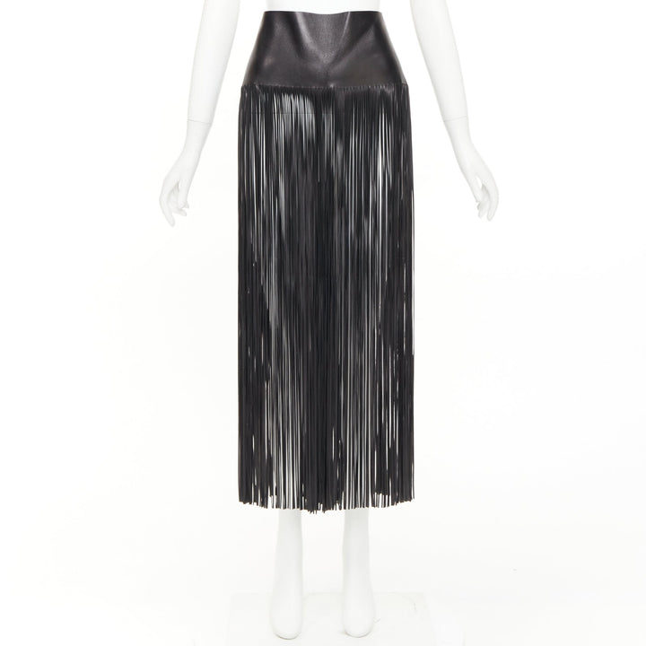 VALENTINO 2016 Runway black lambskin leather fringe belt overskirt IT44 L