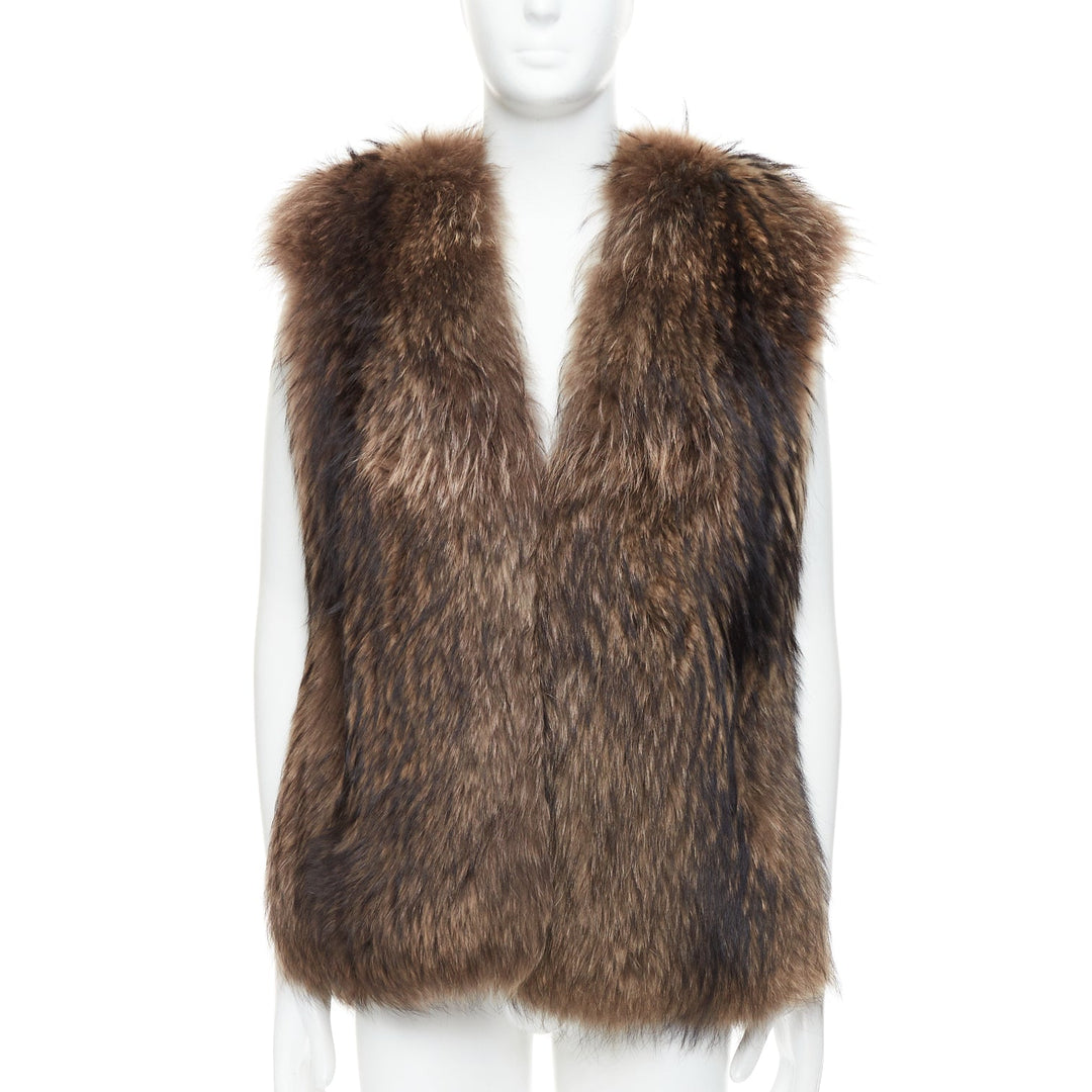 DAMIR DOMA brown genuine fur sleeveless vest coat M