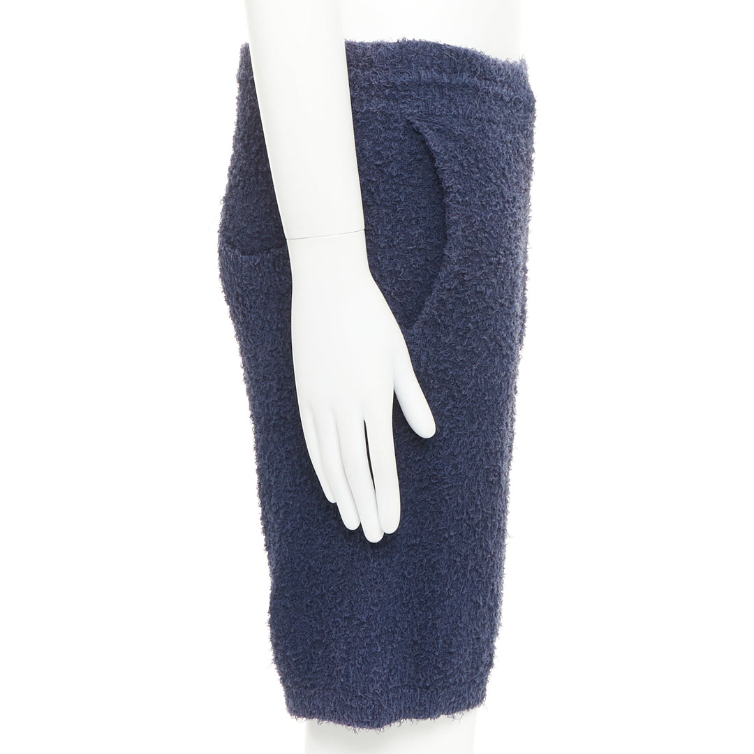 MAISON MARGIELA 2015 navy blue cotton boucle pilled towelling Bermuda shorts M