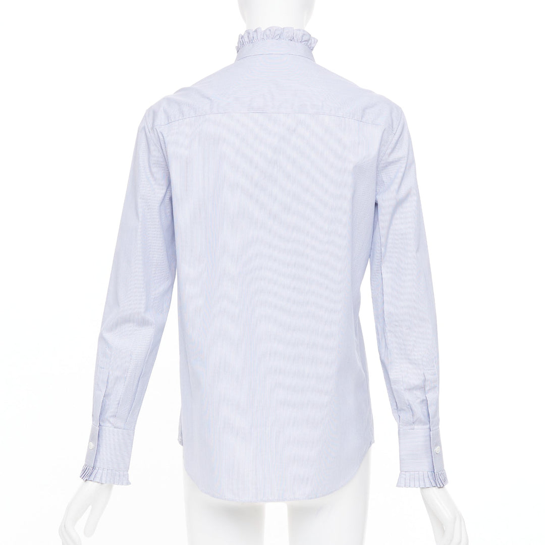 CELINE 2021 striped ruffle mock neck cotton casual button down shirt FR38 M