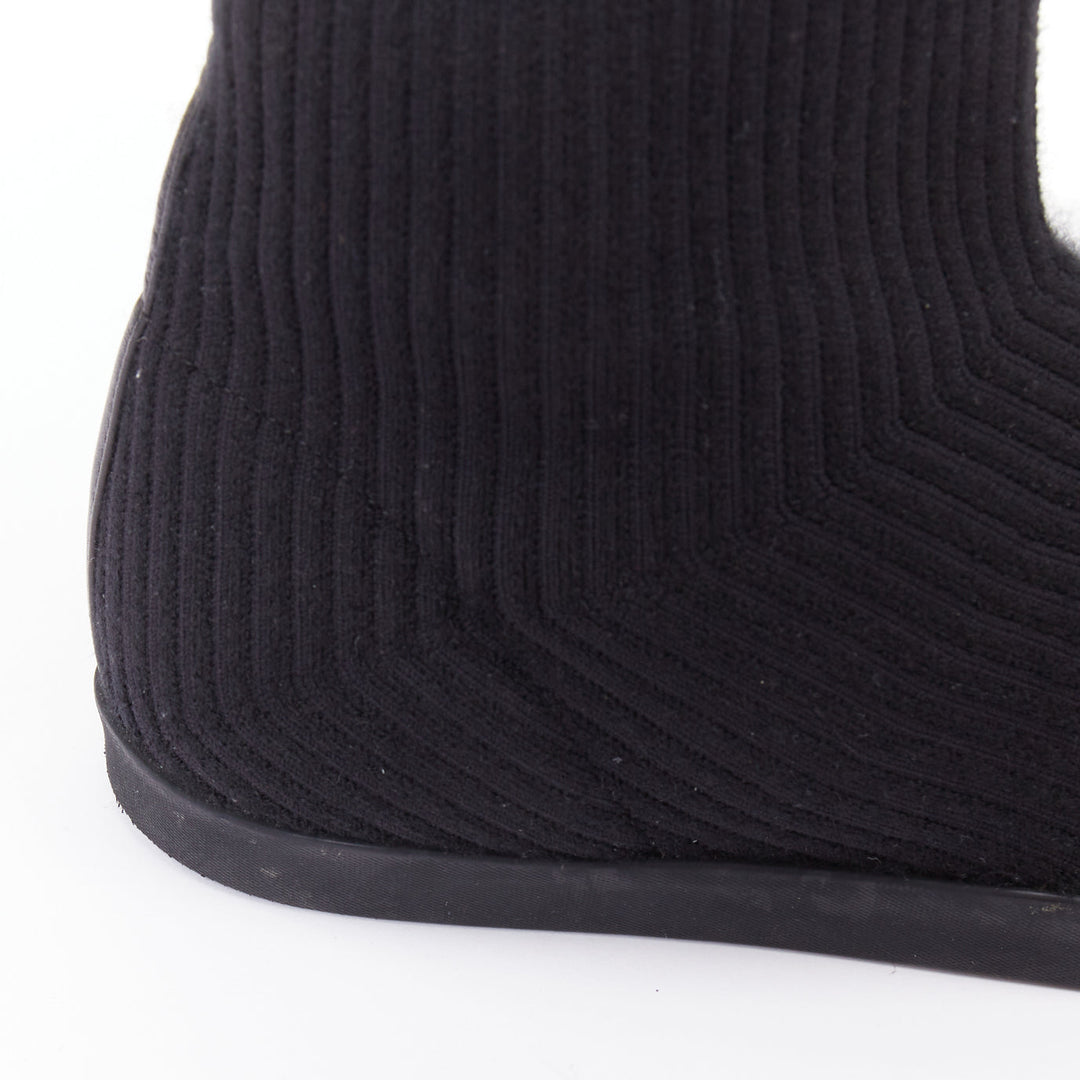 THE ROW black wooly fabric ribbed sock like knitted flat round toe boots EU37.5
