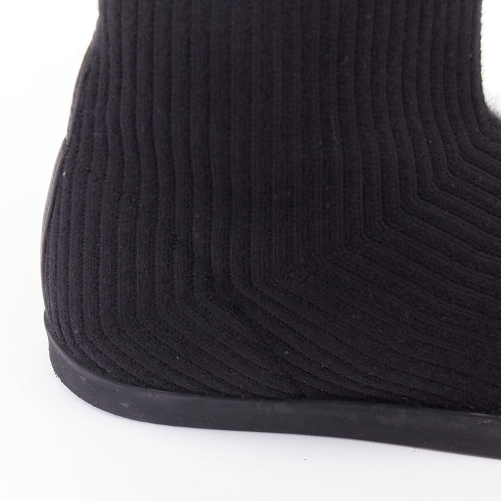 THE ROW black wooly fabric ribbed sock like knitted flat round toe boots EU37.5