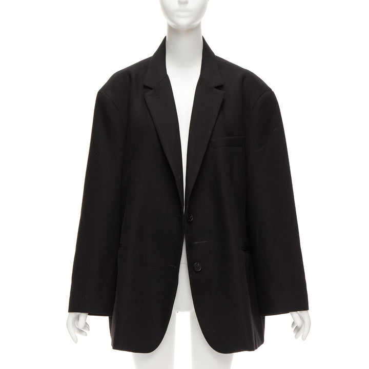 FRANKIE SHOP Bea black twill fabric oversized shoulder padded blazer