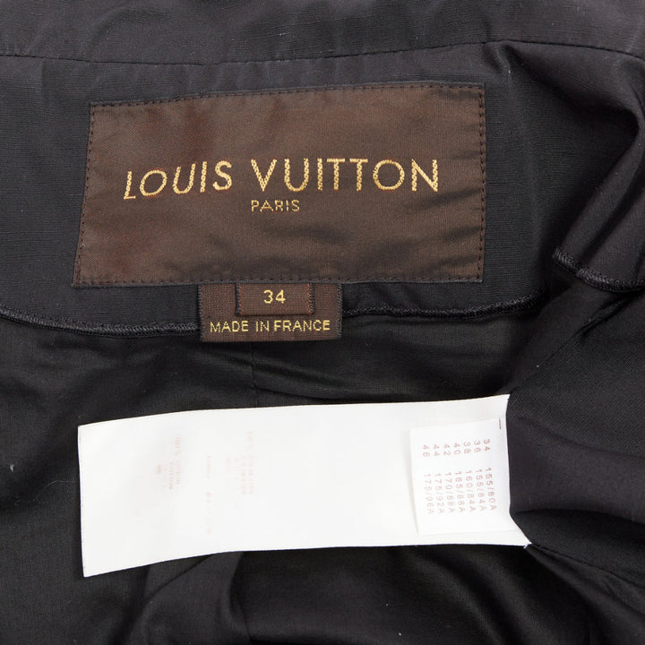 LOUIS VUITTON black georgette gold italic LV buttons cropped jacket FR34 XS