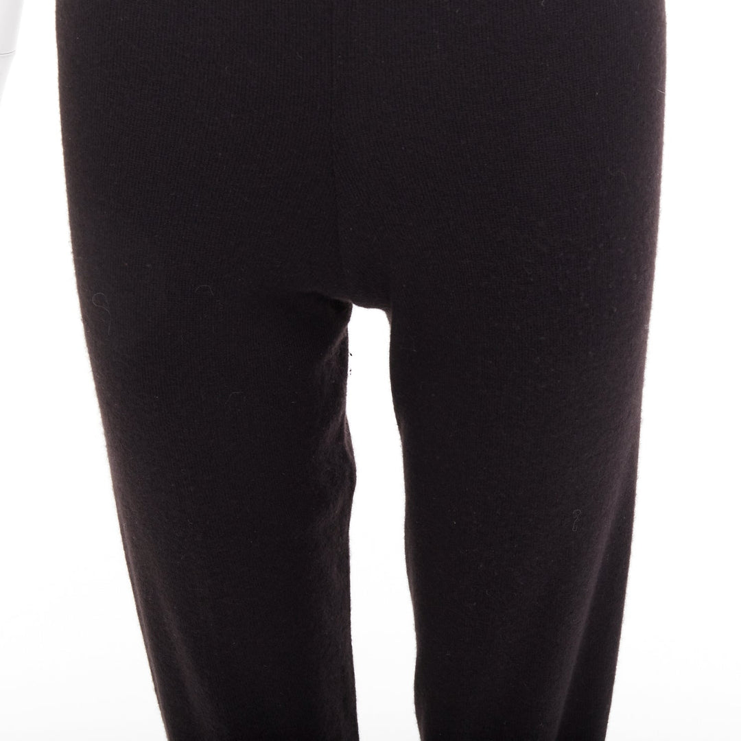 rare CHANEL 93A Vintage black cashmere white logo patch waist jogger pant FR36 S