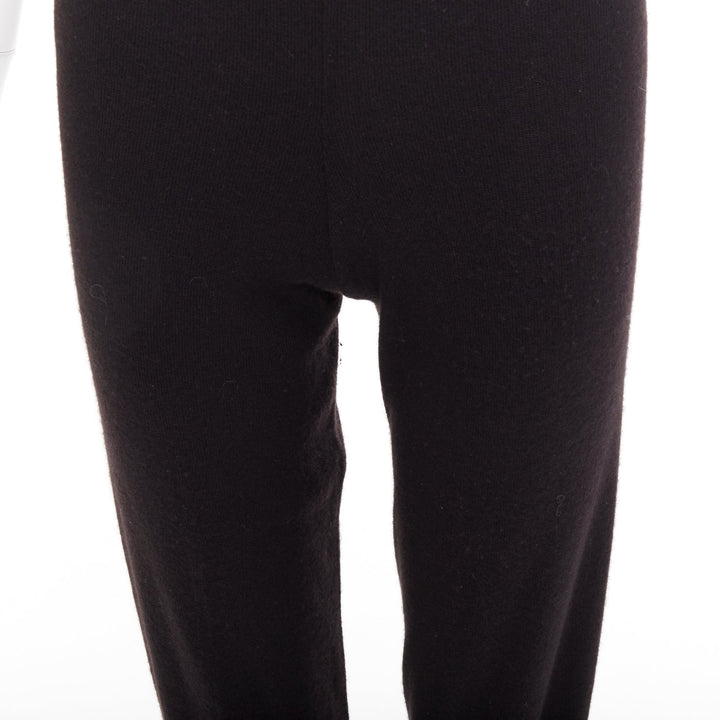 rare CHANEL 93A Vintage black cashmere white logo patch waist jogger pant FR36 S