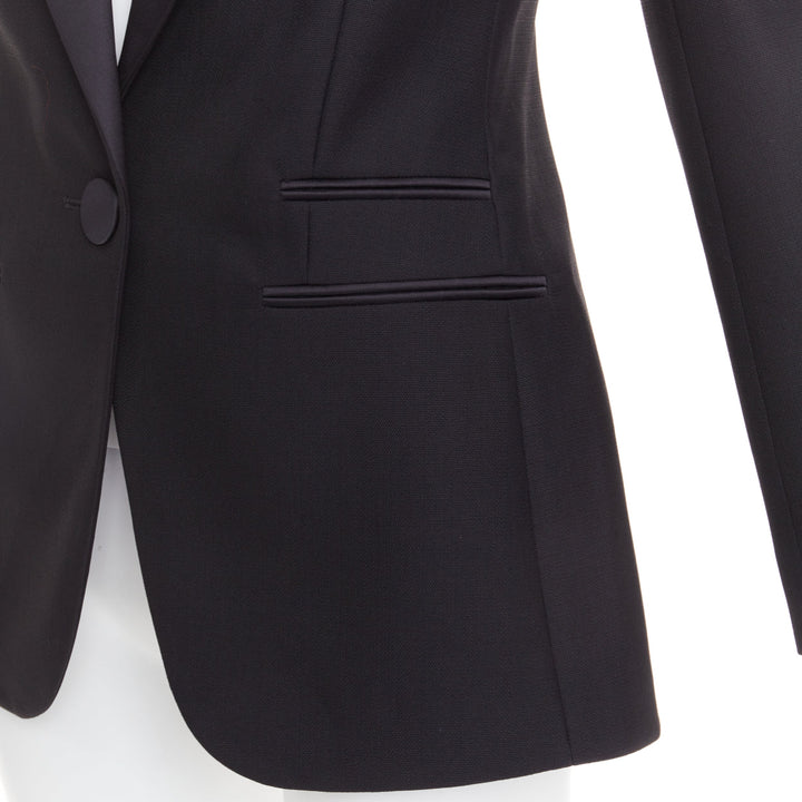 ALEXANDRE VAUTHIER black wool satin peak lapel single breasted tuxedo blazer