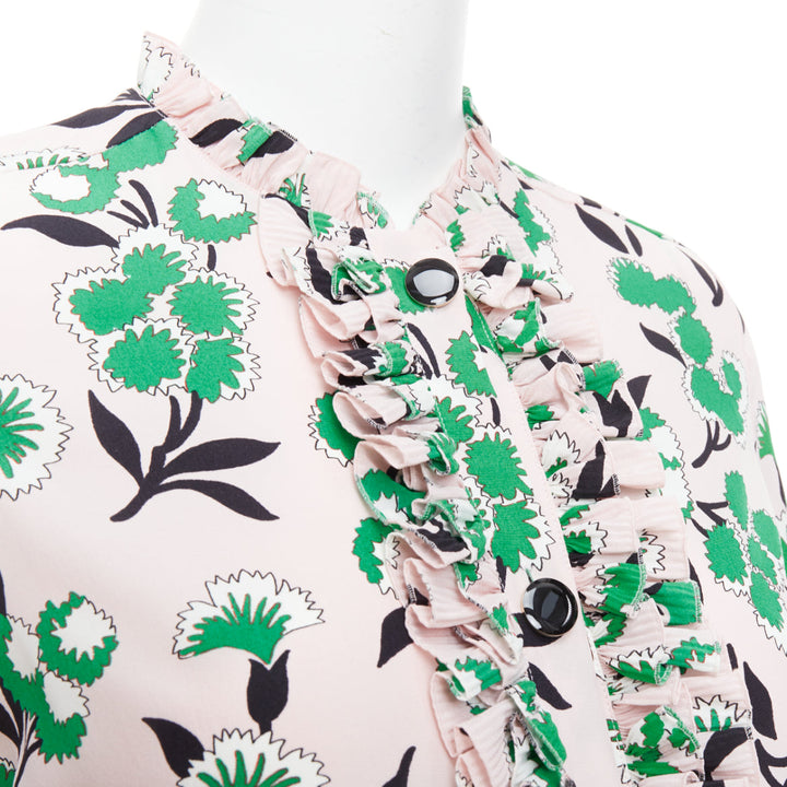 MARNI 100% silk pink green  floral print ruffle front blouse top IT40 S