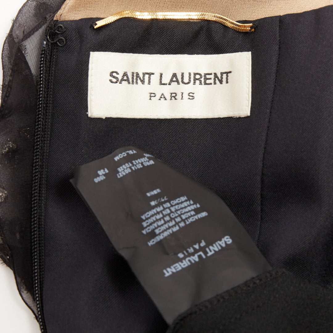 SAINT LAURENT 2014 black polka dot lurex semi sheer bow belt silk dress FR36 XS