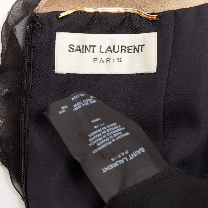 SAINT LAURENT 2014 black polka dot lurex semi sheer bow belt silk dress FR36 XS