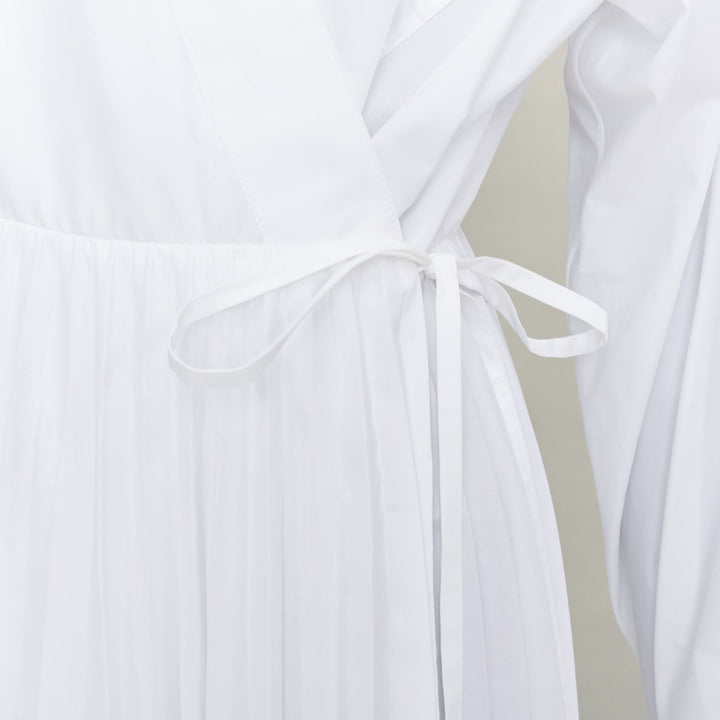 VALENTINO 2020 Le Blanc white pleated skirt puff sleeves wrap midi dress IT40 S