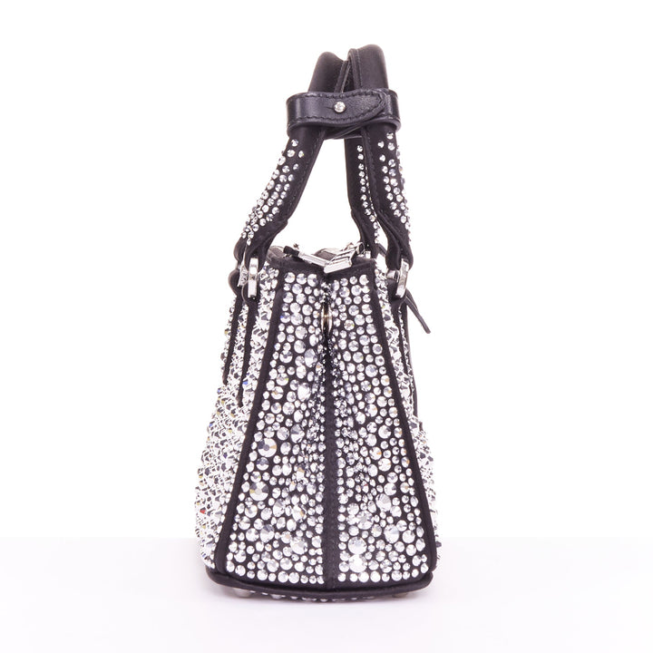 PRADA 2022 Runway Galleria Mini silver crystal embellished satin tote bag