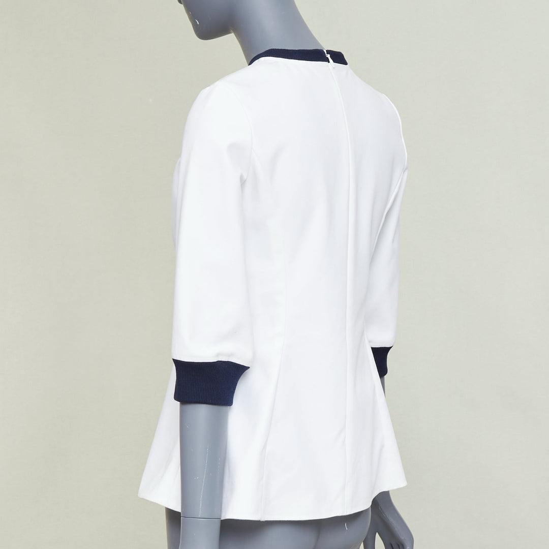 DIOR 2014 off-white navy sequin badge cotton peplum top FR36 S