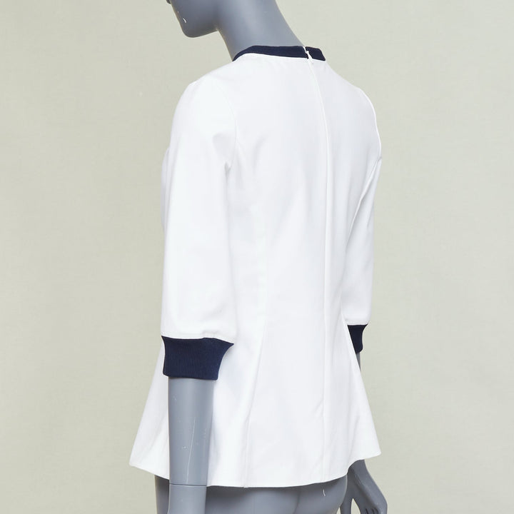 DIOR 2014 off-white navy sequin badge cotton peplum top FR36 S