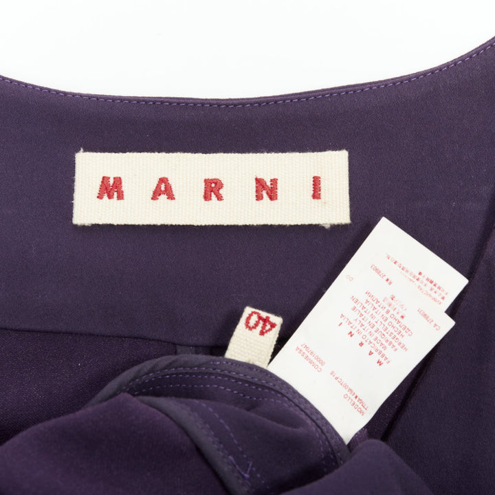 MARNI purple cotton silk Vneck peplum hi low tunic top IT40 S