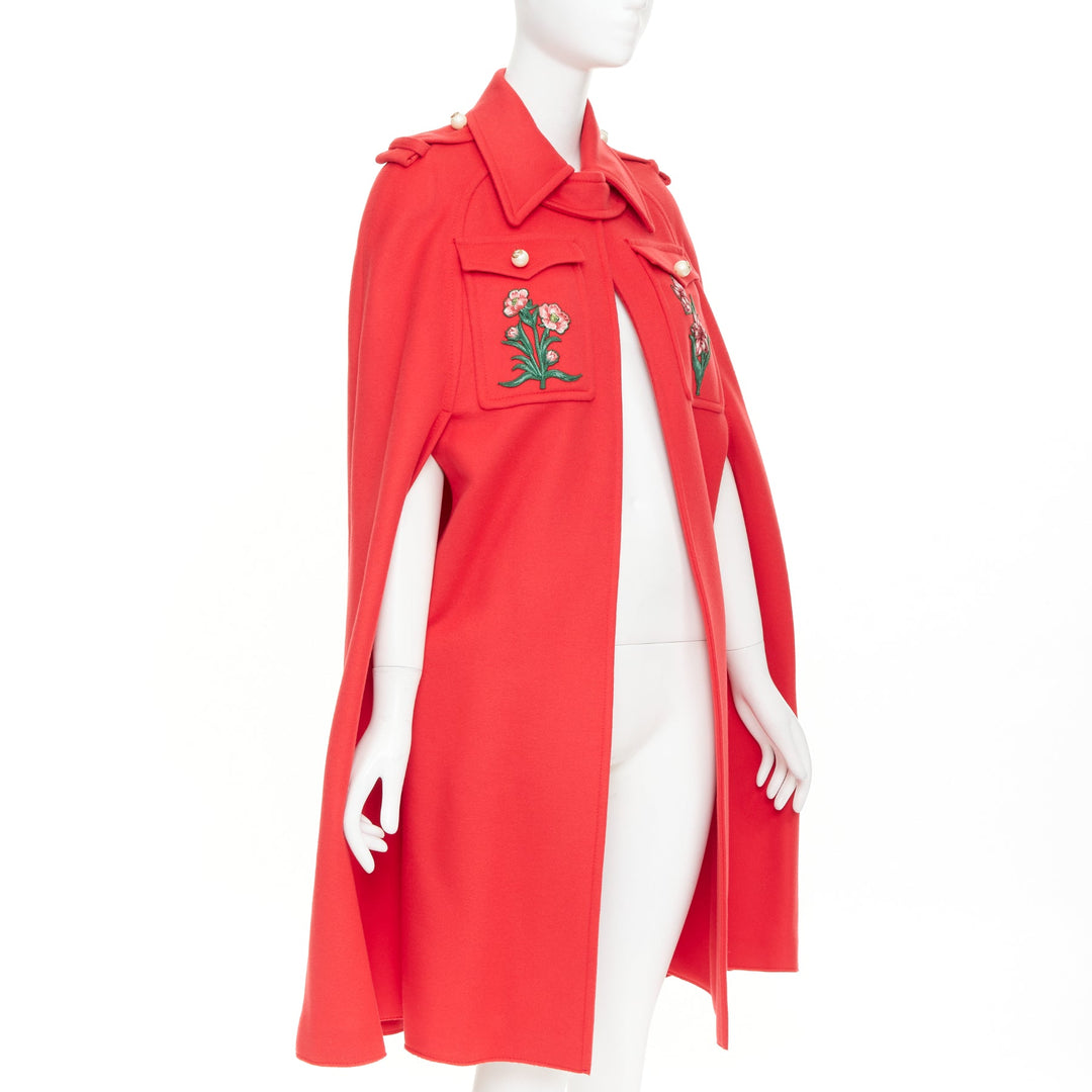 GUCCI 2016 Runwauy red wool birds flower embroidered  military cape coat IT38 XS