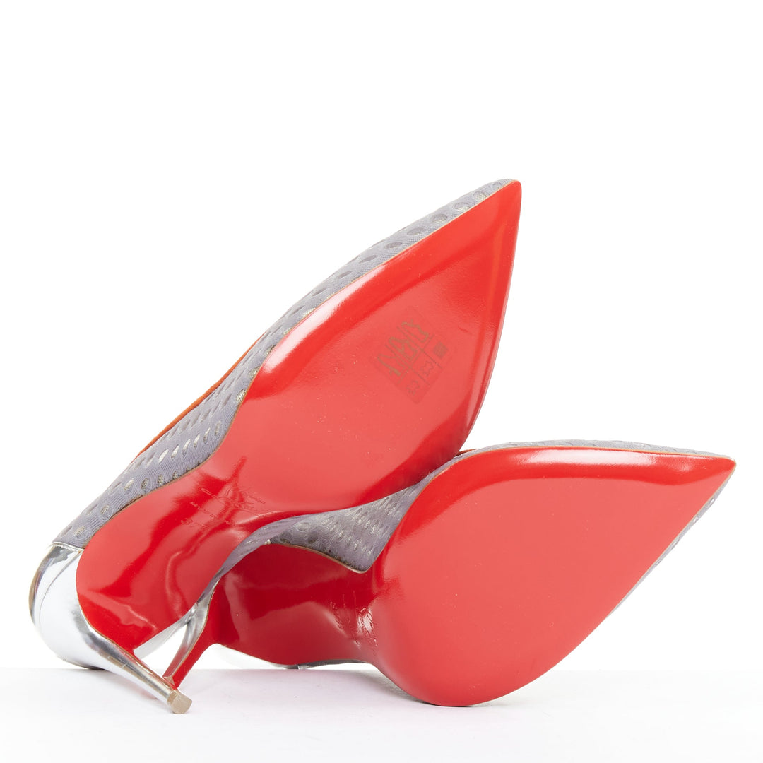 CHRISTIAN LOUBOUTIN Follies Resille 100 Tis Alveo Pierre grey silver pump EU37.5