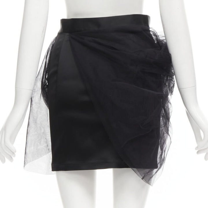 Y PROJECT black tulle asymmetric wrap satin pencil high waisted mini skirt XS