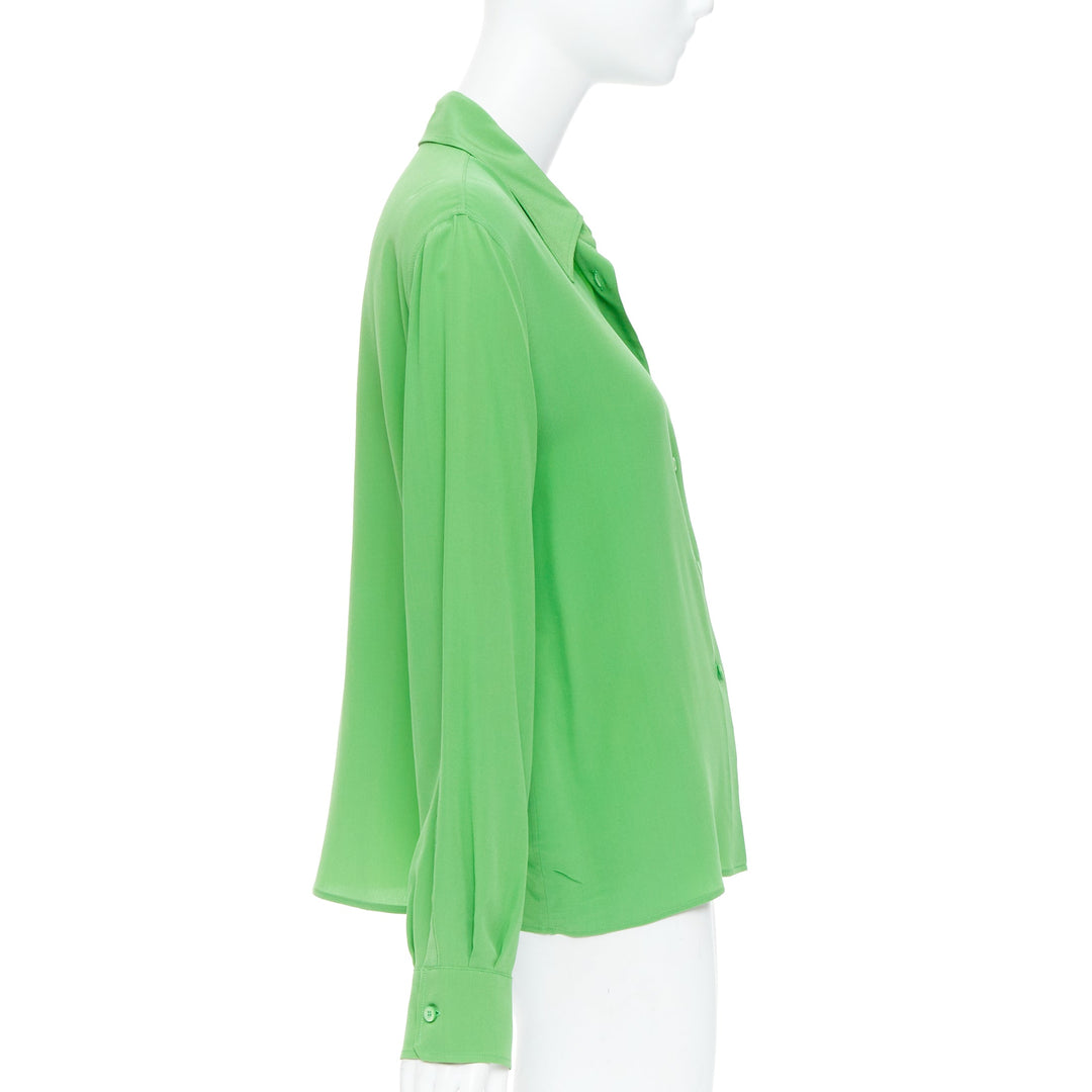 PRADA 2022 100% silk crepe de chine kelly green triangle logo shirt IT38