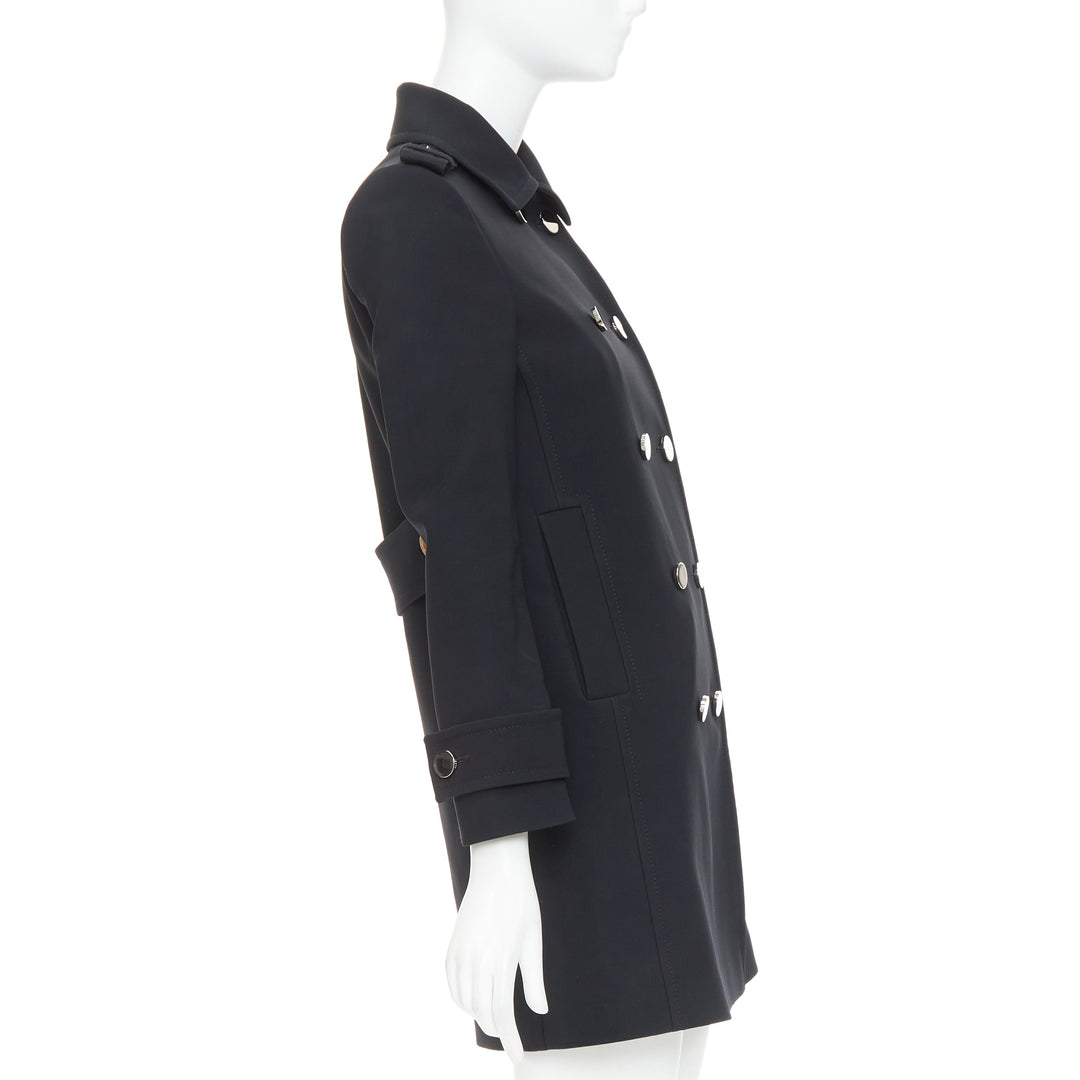 GUCCI black silver mirrored buttons double breasted military coat IT36 XXS