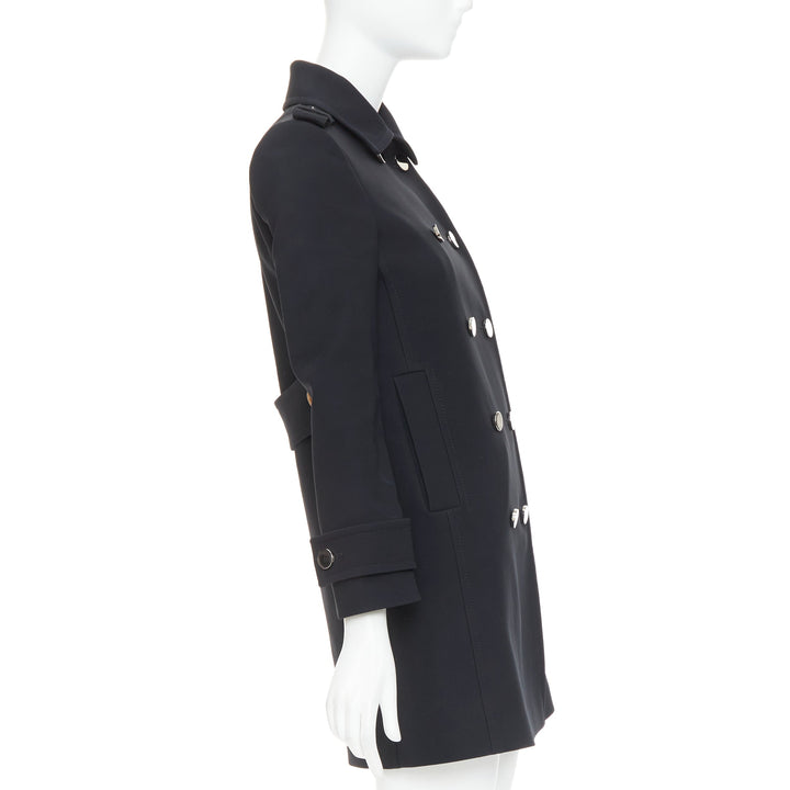 GUCCI black silver mirrored buttons double breasted military coat IT36 XXS