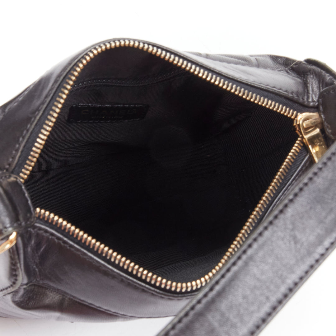 CHANEL 2003 Chocolate Bar black lambskin leather CC gold buckle shoulder bag
