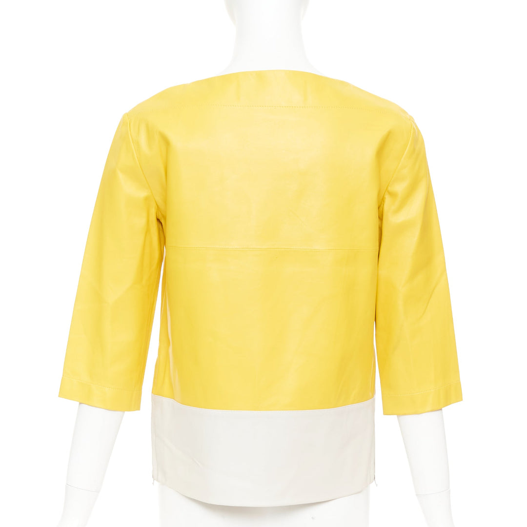 MARNI 2014 yellow off-white lambskin leather colorblock boat neck top IT38 XS