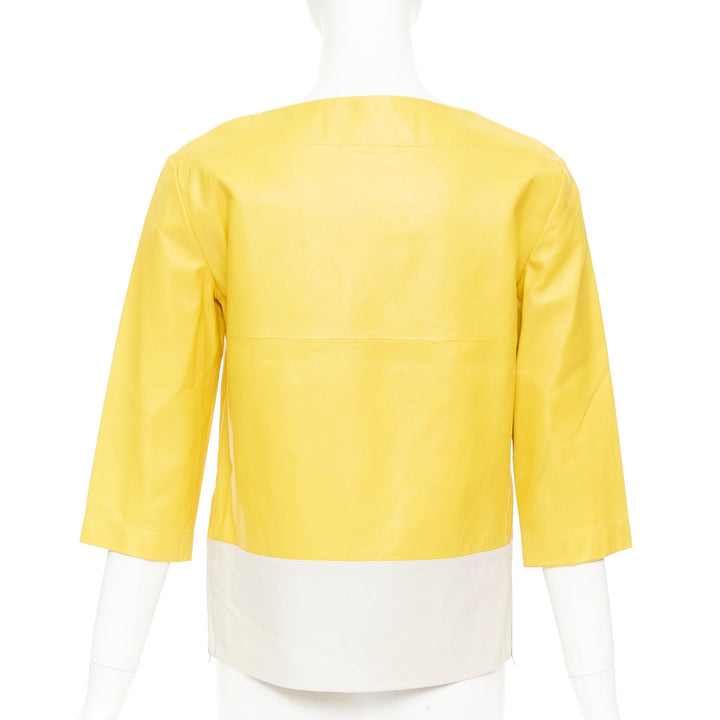 MARNI 2014 yellow off-white lambskin leather colorblock boat neck top IT38 XS