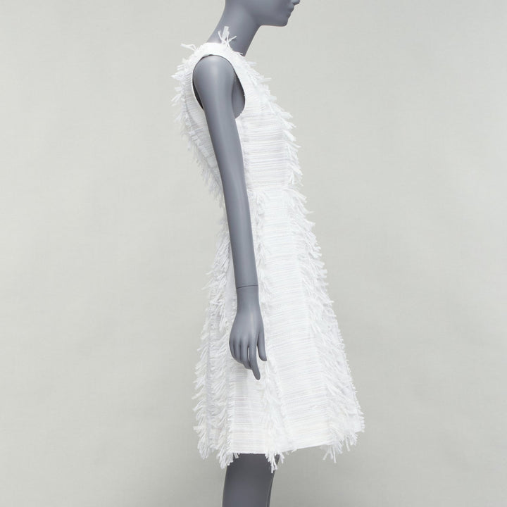 ANAIS JOURDEN white metallic lurex tweed A-line midi dress FR36 S
