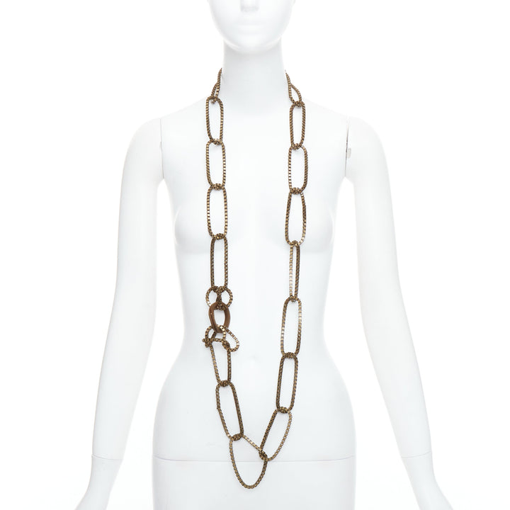 LANVIN bronze gold box loop chain chunky oversized necklace