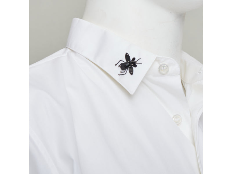 DIOR HOMME white cotton black beaded triple bee collar dress shirt EU40 L