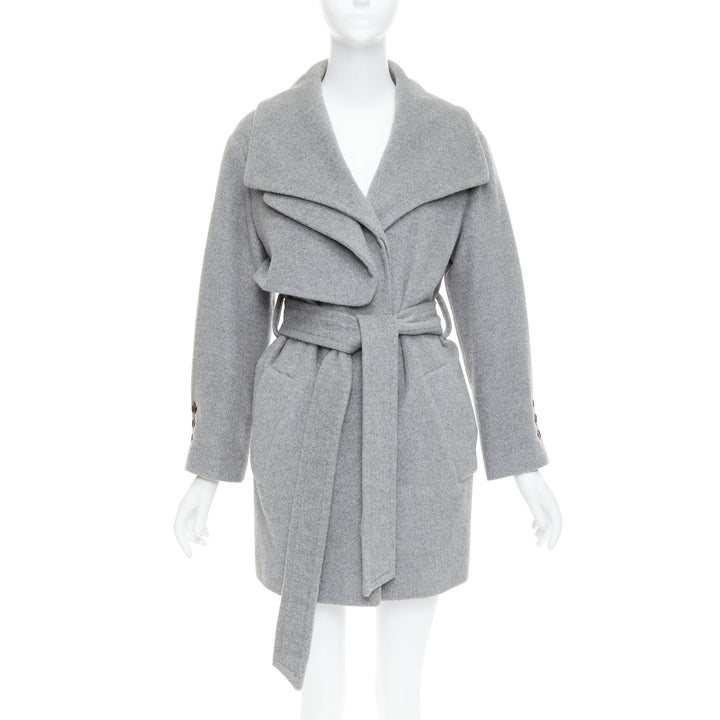 HANII Y grey wool angora oversized gun flap belted coat FR38 S