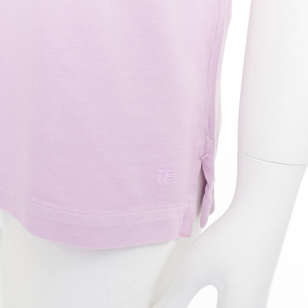 TOM FORD light purple pink cotton TF logo hem pique polo shirt IT48 M