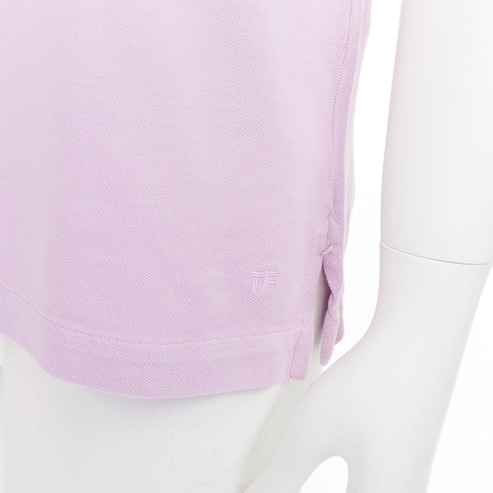 TOM FORD light purple pink cotton TF logo hem pique polo shirt IT48 M