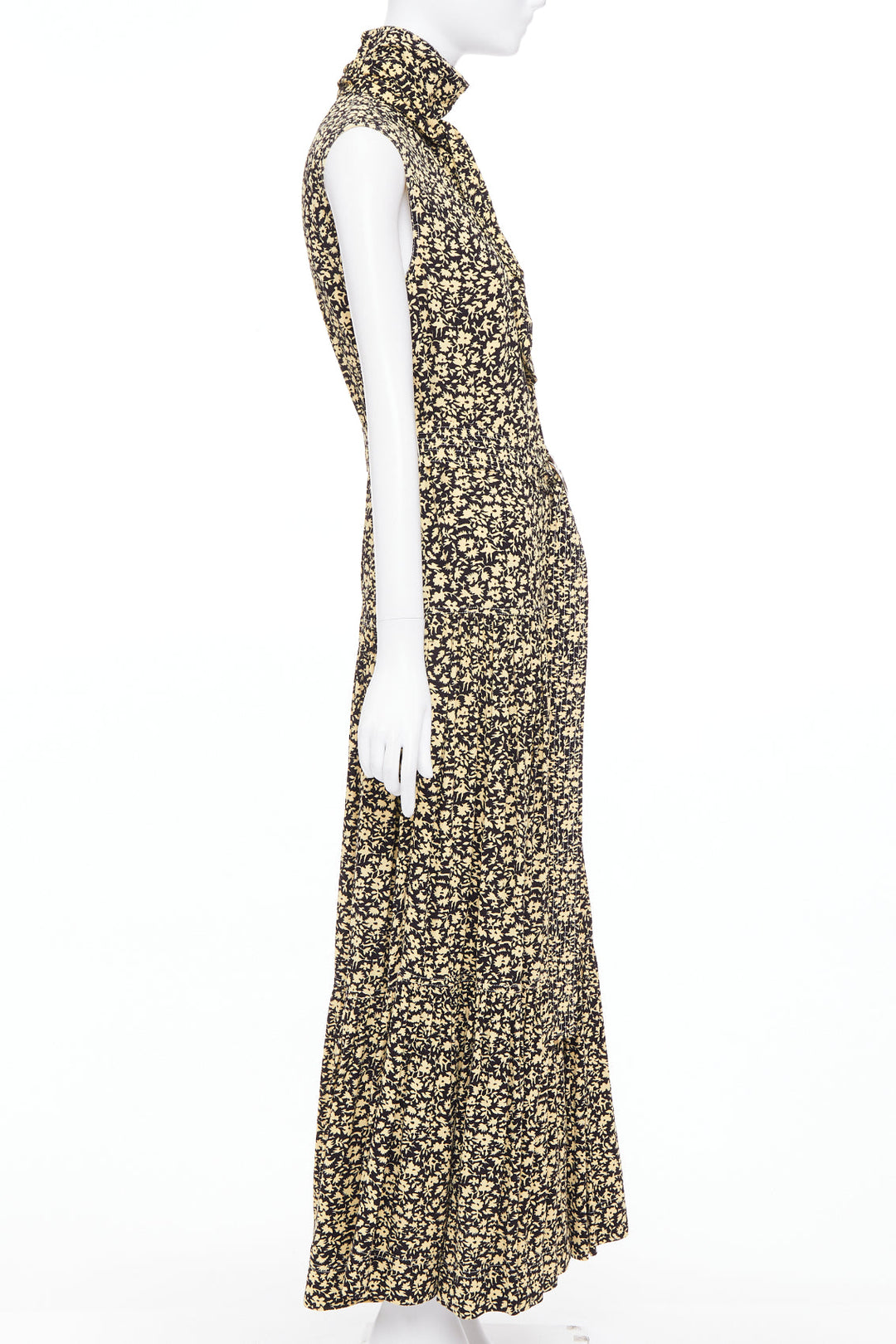 OLD CELINE Phoebe Philo 2016 Runway yellow black floral hi neck dress FR36 S