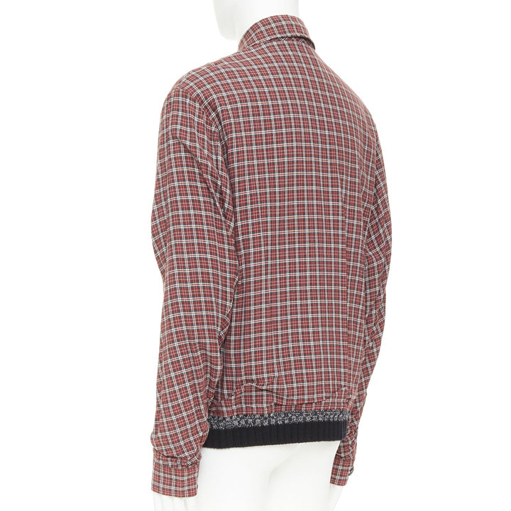UNDERCOVER red green grey plaid check wool rib zip bomber shirt JP4 XL
