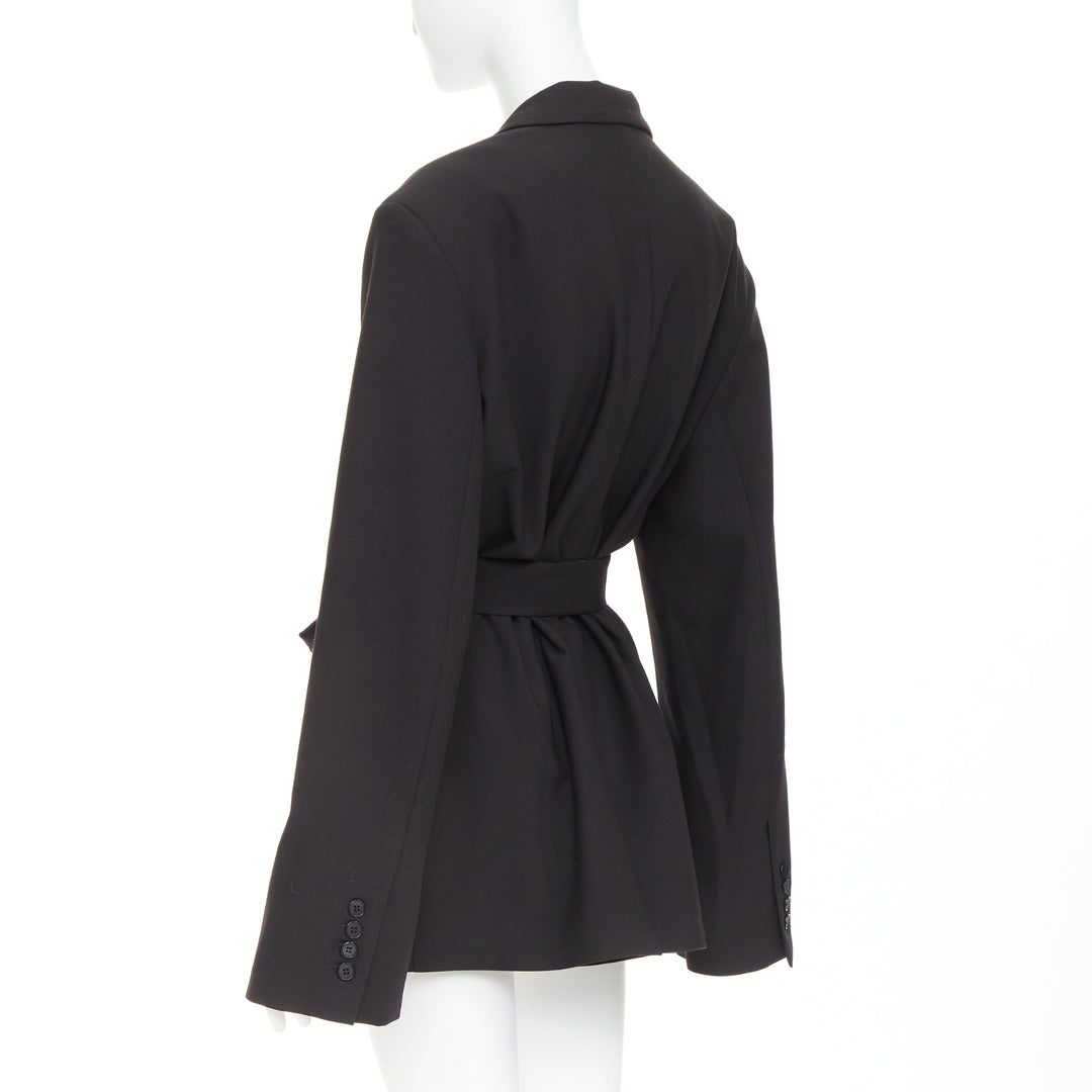 BAZILICA black cotton blend flap pocket belted oversized singled breasted blazer