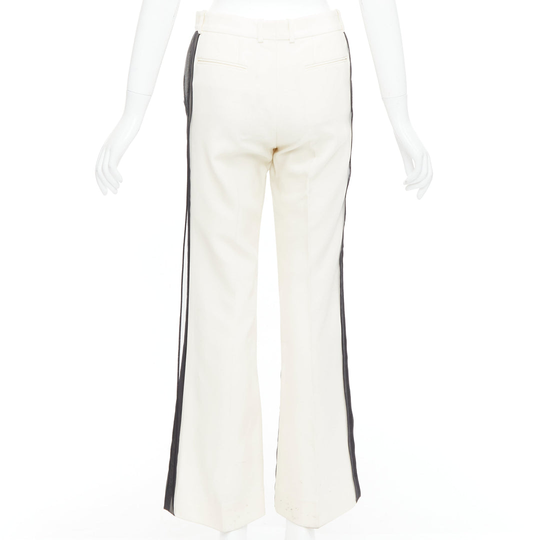 CELINE Phoebe Philo black cream sheer silk overlay wide pants FR34 XS