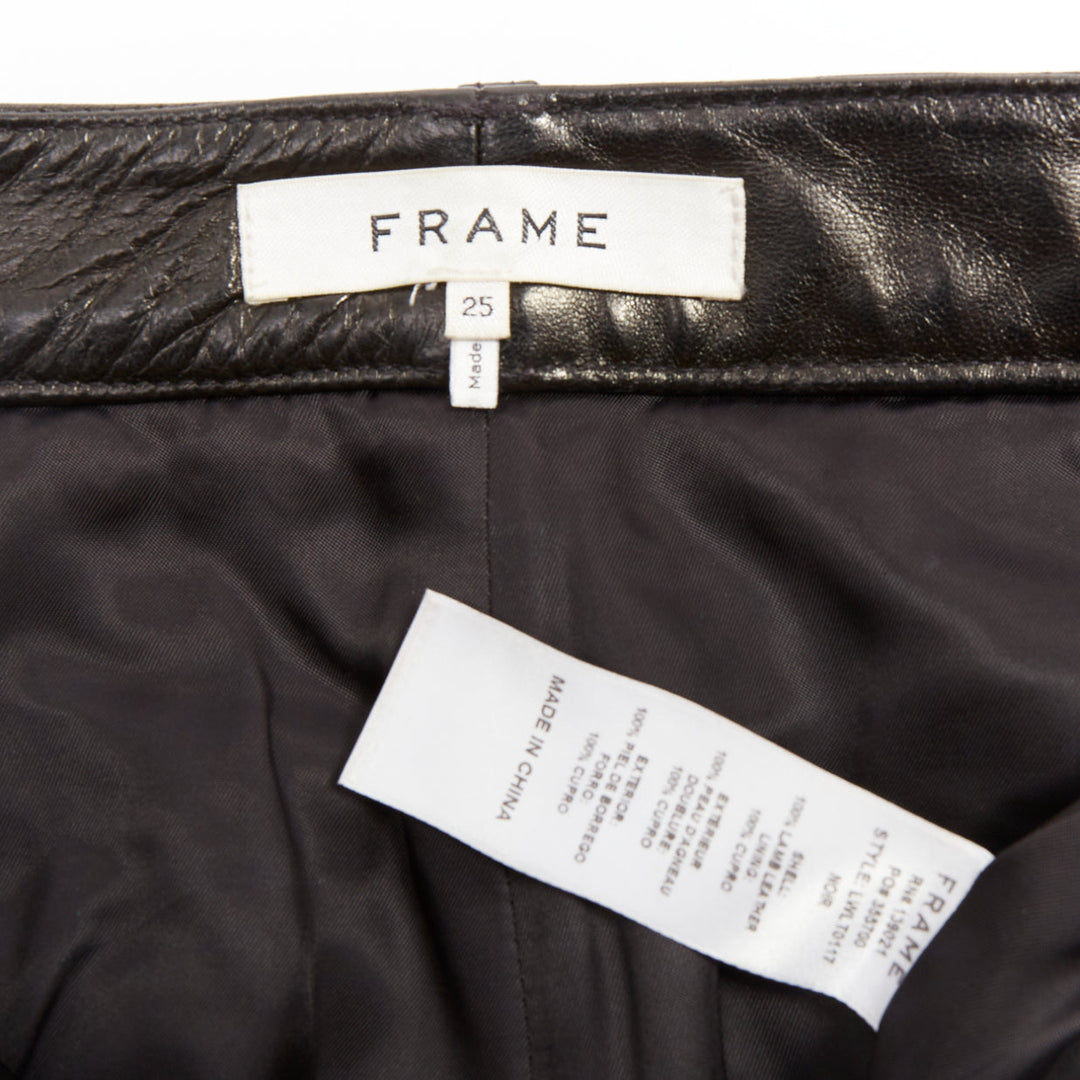 FRAME black lambskin leather silver studded high waist mini skirt 25"