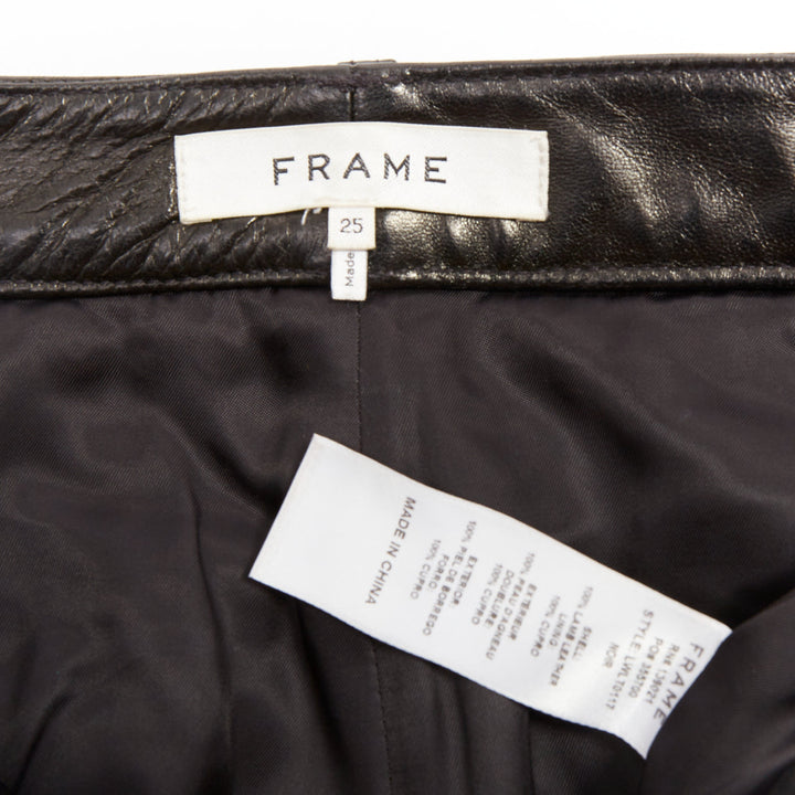 FRAME black lambskin leather silver studded high waist mini skirt 25"