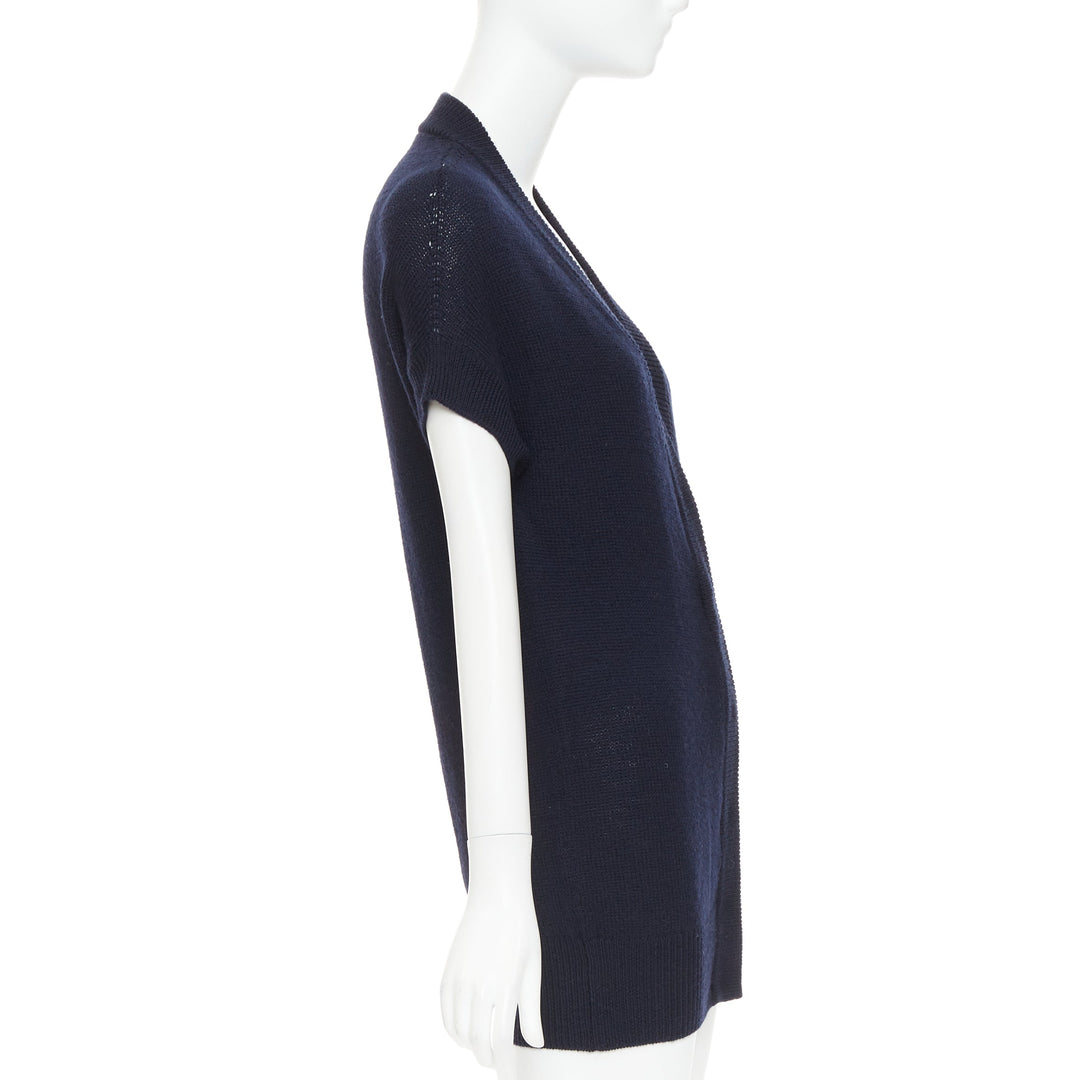 PRADA 100% virgin wool navy blue short sleeve snap button V-neck cardigan IT40 S