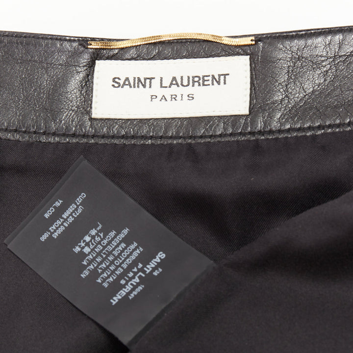 SAINT LAURENT 2018 black lambskin leather snap button mini skirt FR38 M