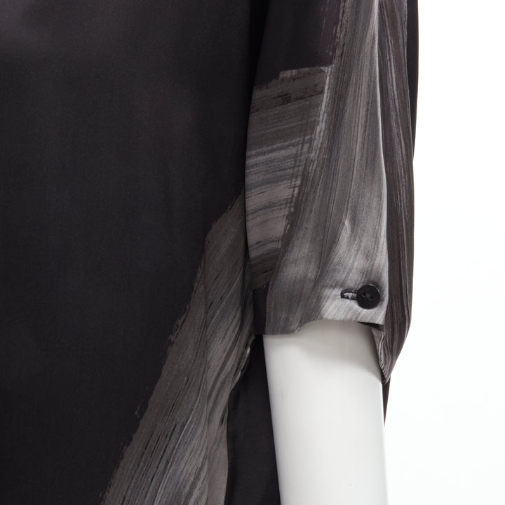 STELLA MCCARTNEY 100% silk black grey brush stroke print bateau dress IT38 XS