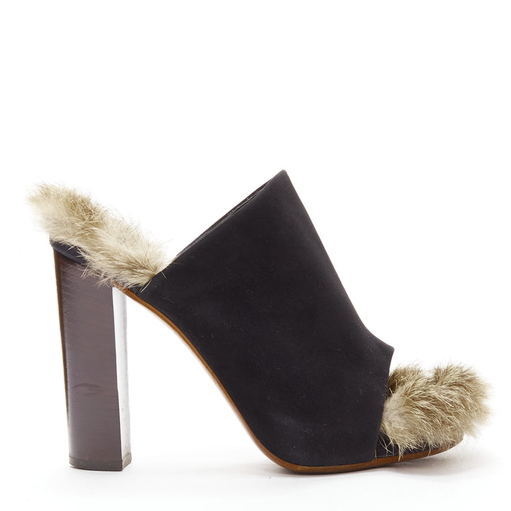 OLD CELINE Phoebe Philo 2010 Runway black suede fur mules EU36