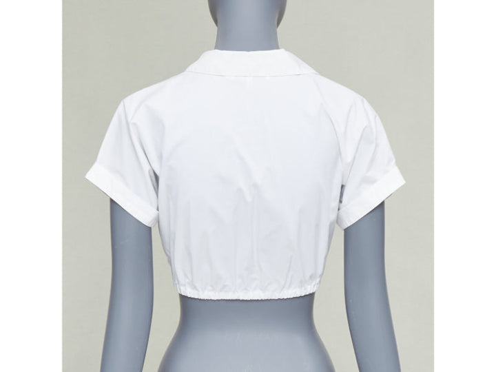 CHRISTIAN DIOR KIDS white cotton blend black bee embroidered crop shirt 12Y XS