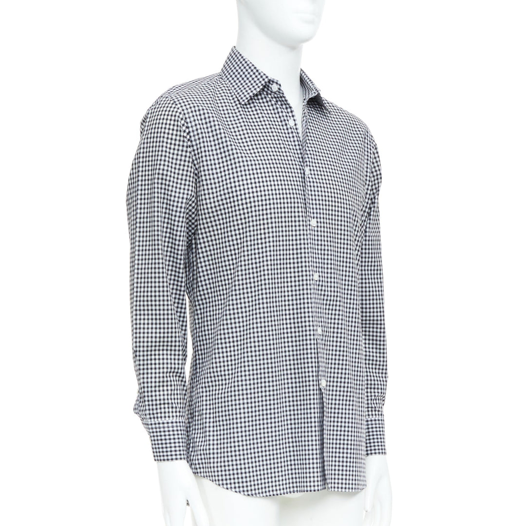 PRADA 2008 black white gingham check cotton long sleeve button shirt EU39 M