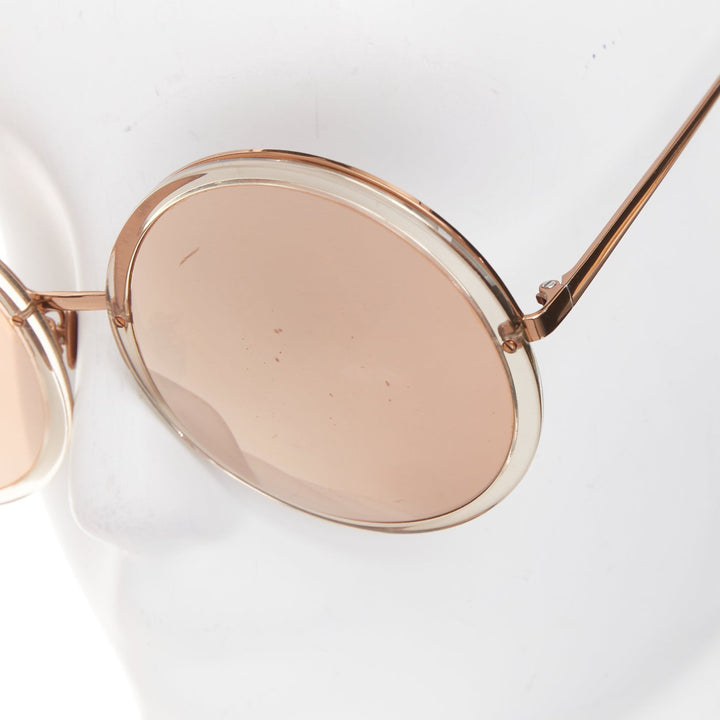 LINDA FARROW LFL4579 rose gold brown ombre clear oversized round sunglasses