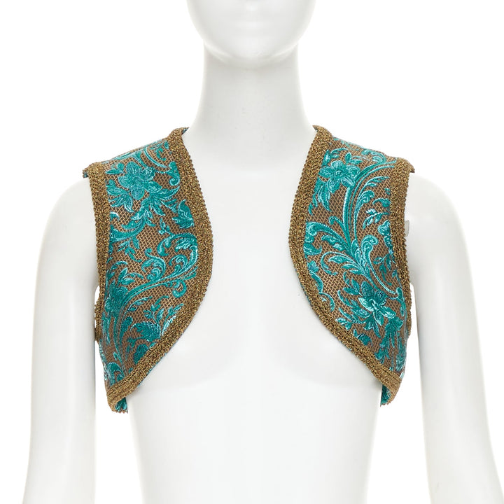 DOLCE GABBANA 2021 blue gold metallic baroque floral jacquard bolero IT38 XS