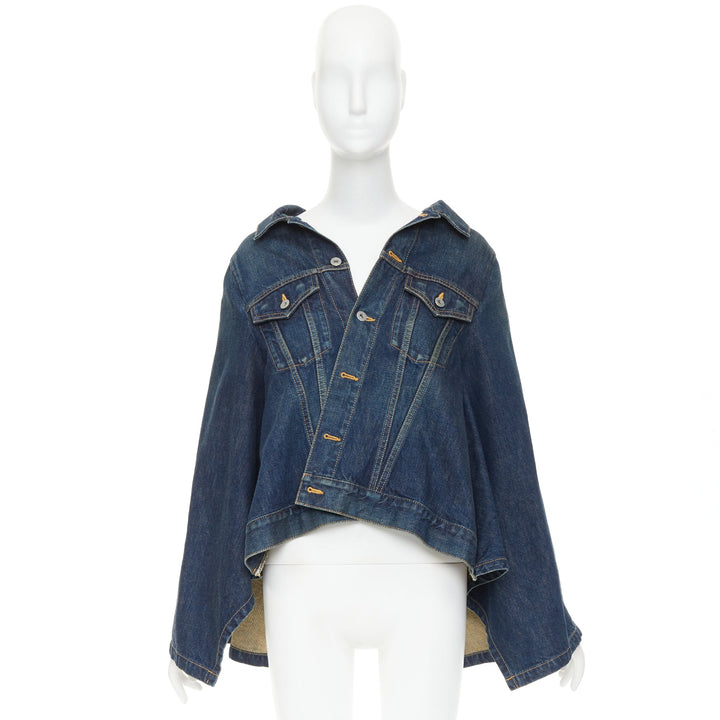 JUNYA WATANABE 2017 washed blue denim deconstructed flare caped jacket M