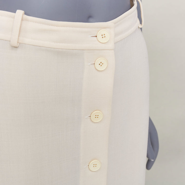 HERMES beige virgin wool blend button front high waisted pencil skirt FR34 XS